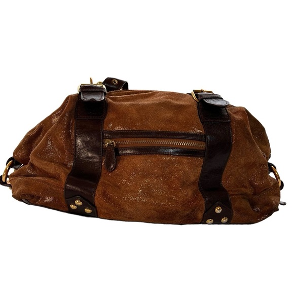 MARCIANO Metallic Brown Kid Skin and Leather Satchel Shoulder Bag Purse PreOwned - Picture 8 of 10